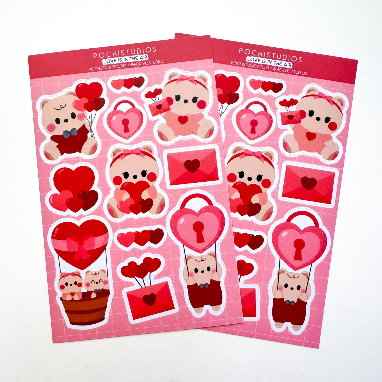 Love Is In The Air Baby Bear Twins Valentines Matte Vinyl Sticker Sheet