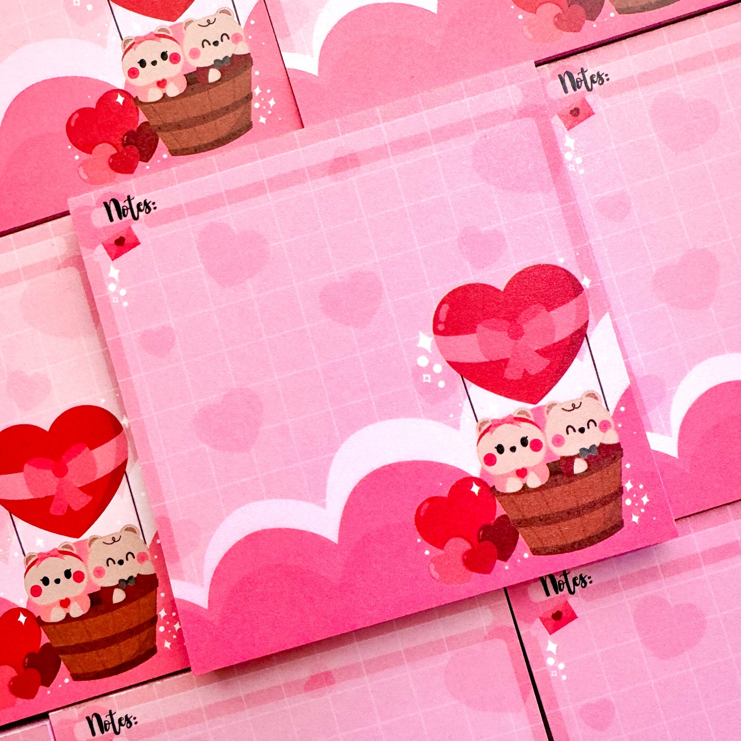 Adorable Baby Bear Twins "Love is in The Air" Hear Balloon Memo Pad