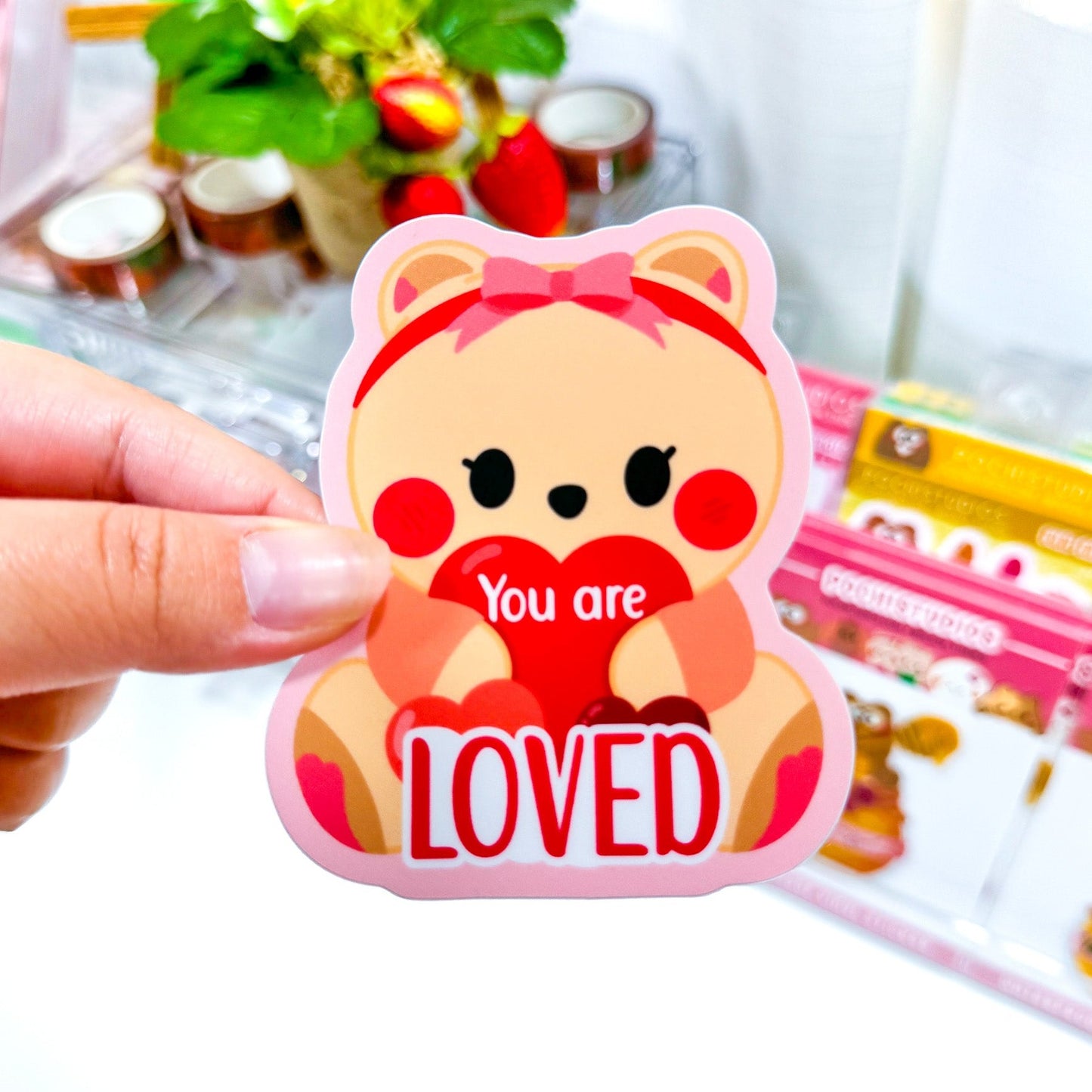 Adorable Baby bear Twin Berries "You are Loved" Waterproof Vinyl Die-Cut Sticker