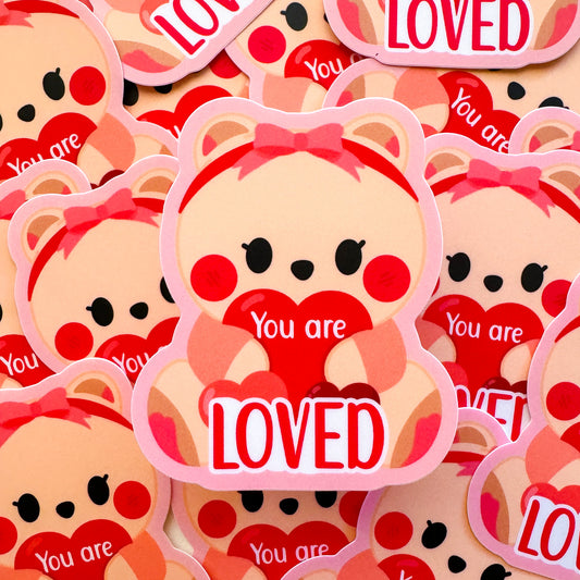 Adorable Baby bear Twin Berries "You are Loved" Waterproof Vinyl Die-Cut Sticker