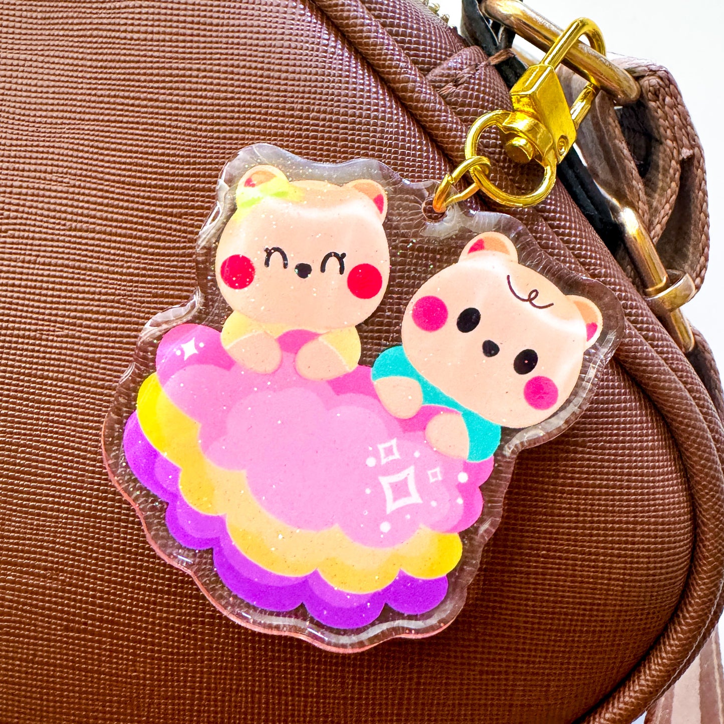 Colorful Baby Bear Twins Cookie & Berries Cotton Candy Epoxy Glittler "B" Grade Keychain