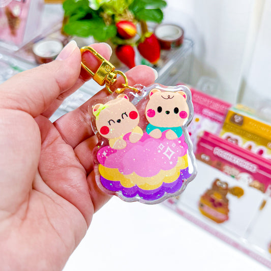 Colorful Baby Bear Twins Cookie & Berries Cotton Candy Epoxy Glittler "B" Grade Keychain