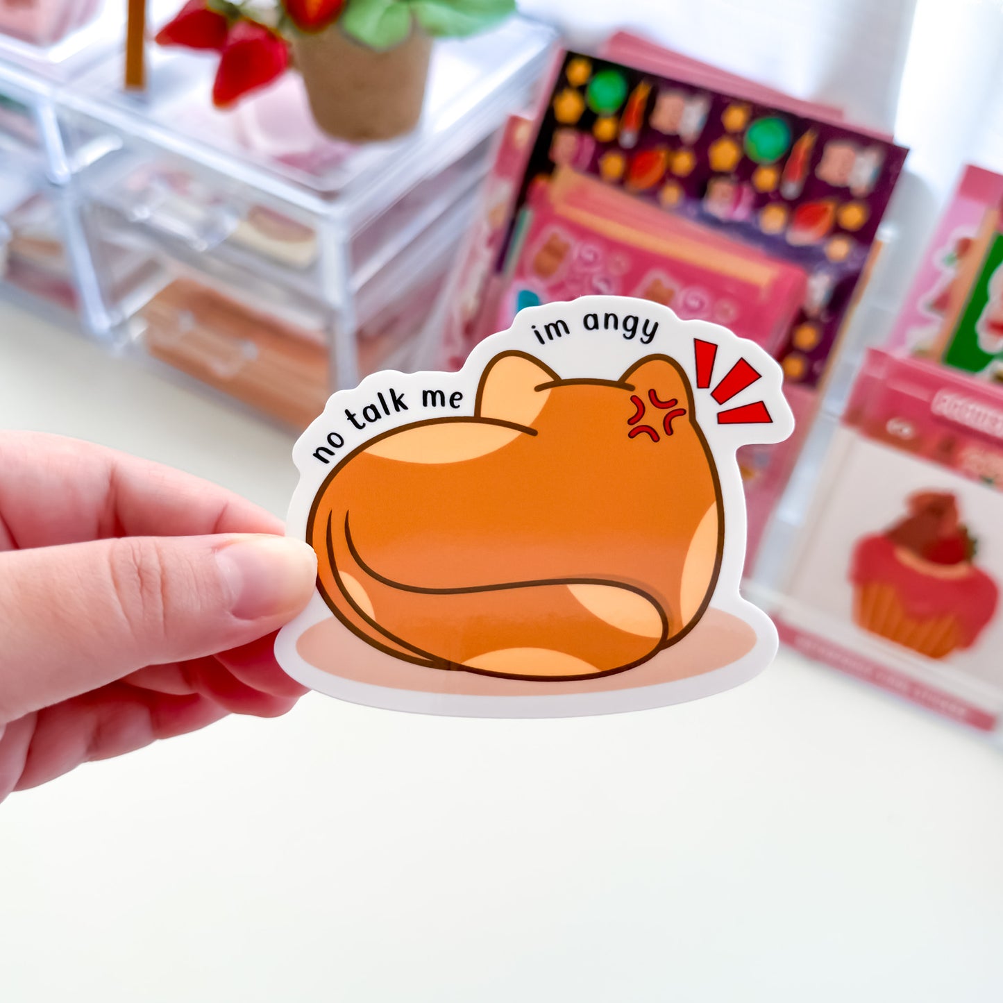 Adorable Chubbs Cat No Talk Me I'm Angy Waterproof Glossy Vinyl Sticker