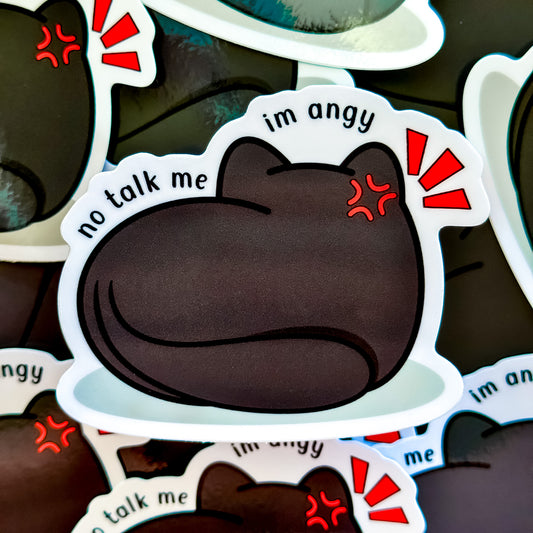 Adorable Black Cat No Talk Me I'm Angy Waterproof Glossy Vinyl Sticker