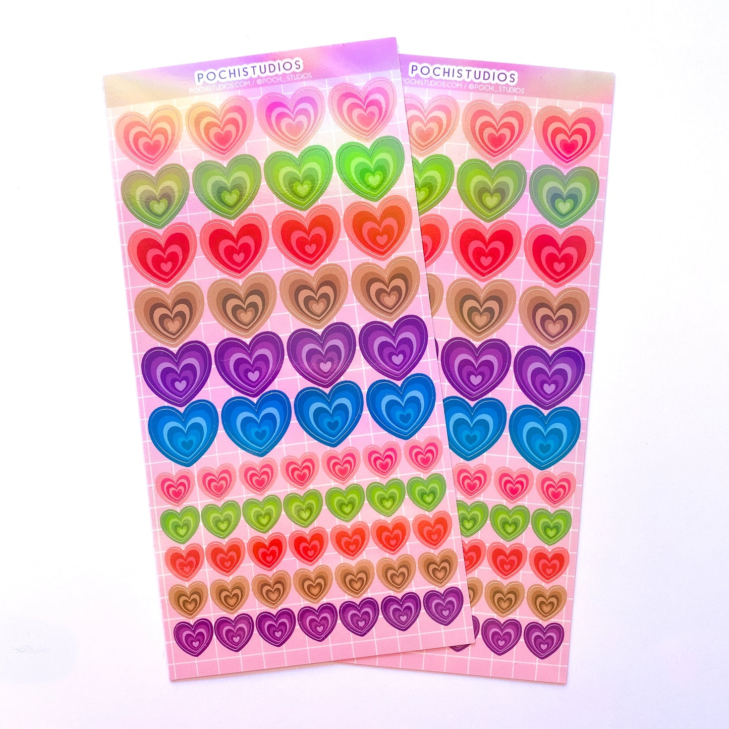 Colorful Deco Holographic Glossy Y2K Hearts Sticker Sheet