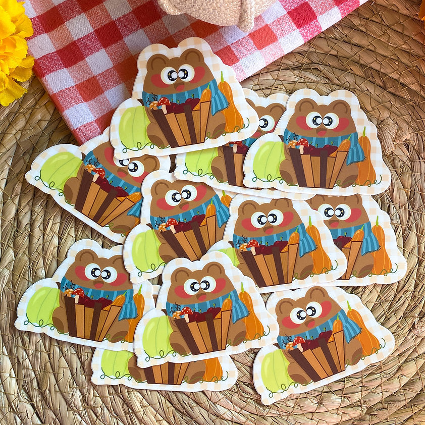 Apple Harvest Pochi Bear Fall Waterproof Vinyl Sticker