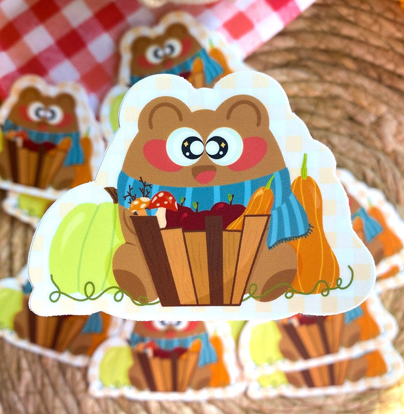 Apple Harvest Pochi Bear Fall Waterproof Vinyl Sticker