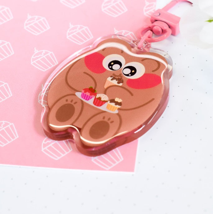 Cute Brown Bear Hi! I'm Pochi Sweets Cupcakes Keychain