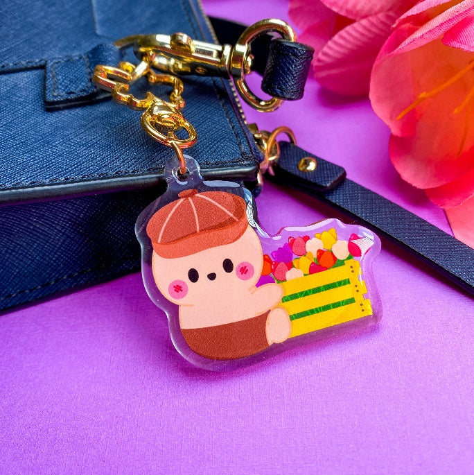 Colorful Spring Flowers Tulips Cookie Twin Baby Bear Flowers Epoxy Keychain